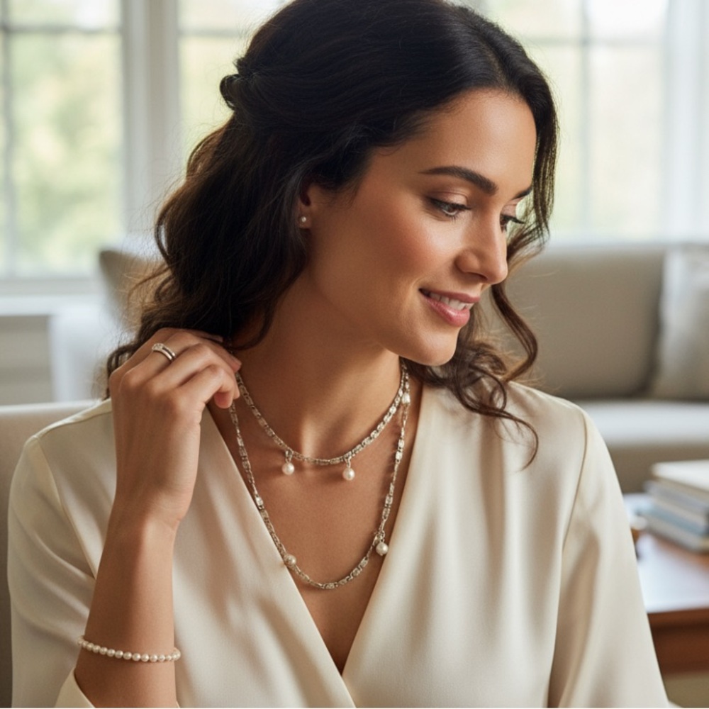 Vintage Marino Long Gold-Tone Chain Necklace with Faux Pearls — Layered